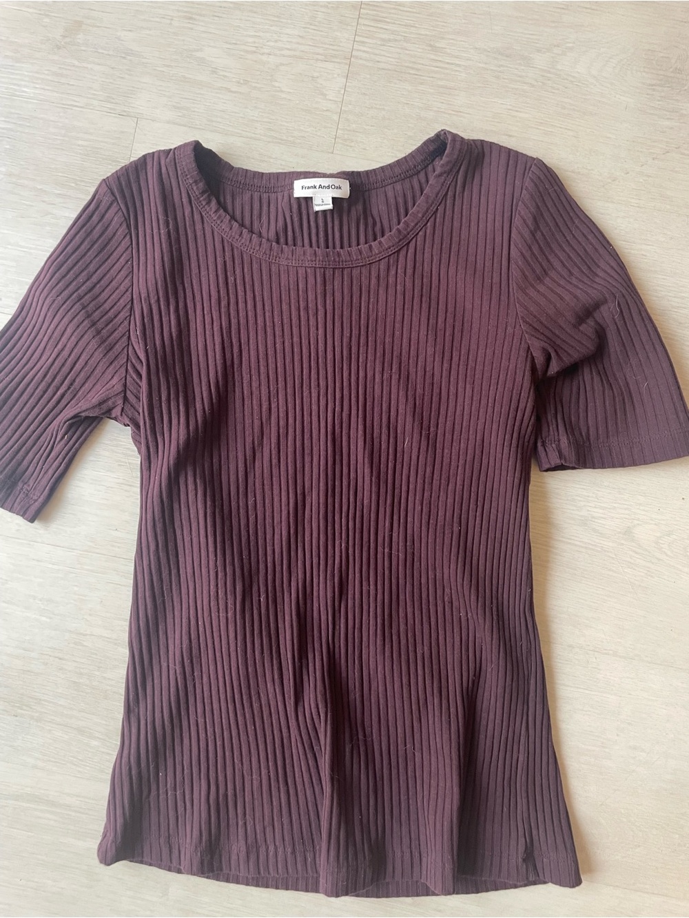 Frank & Oak Ribbed Cotton blend Short Sleeve Top - Plum Brown Size L